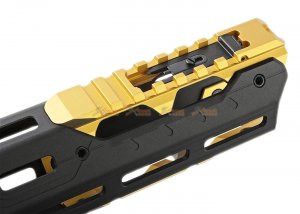 strike industries gridlok 8.5 inch main body with sights and gold titan rail attachment for vfc systema ptw m4 airsoft gun aeg gbbr